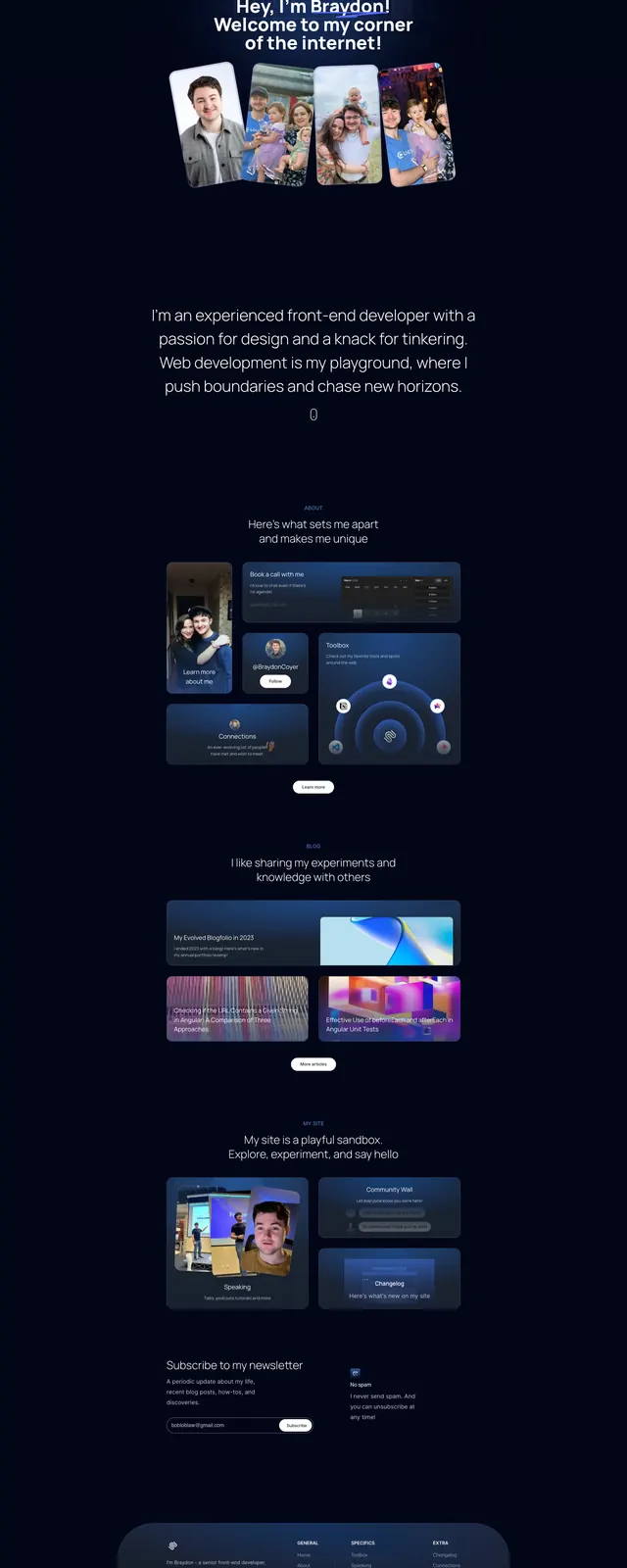 Braydon Coyer portfolio, dark-mode, playful, dark