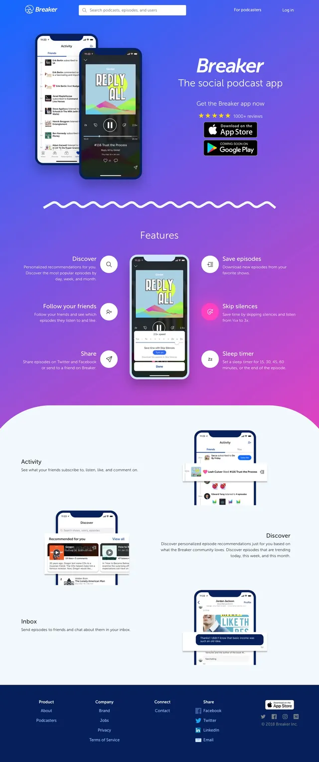 Breaker App Landing Page, gradient-heavy, playful, gradient