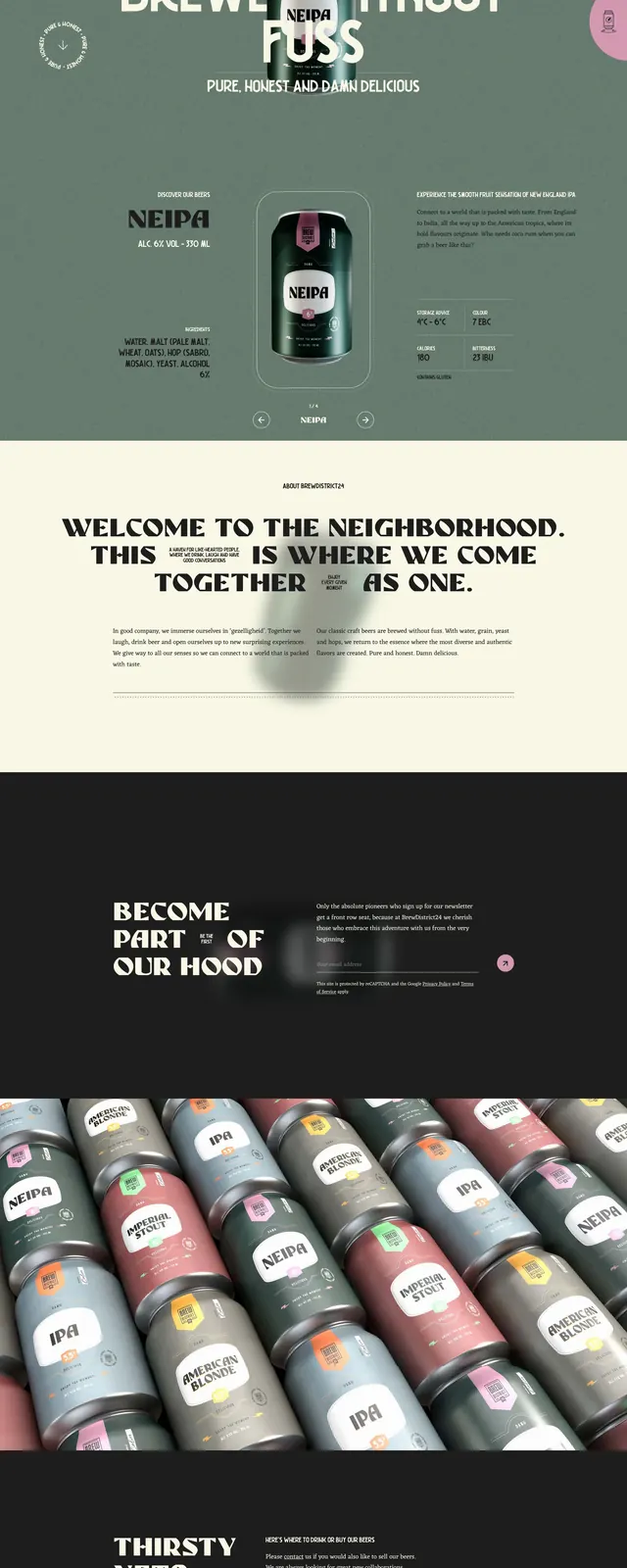 Brewdistrict24 Beer Landing Page, editorial, retro, dark
