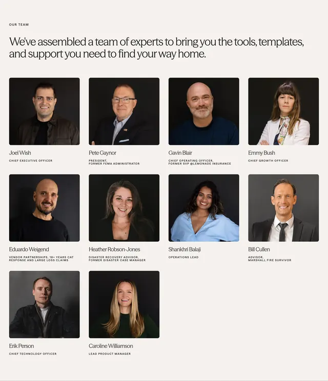 Bright Harbor leadership team grid, editorial, minimal, light