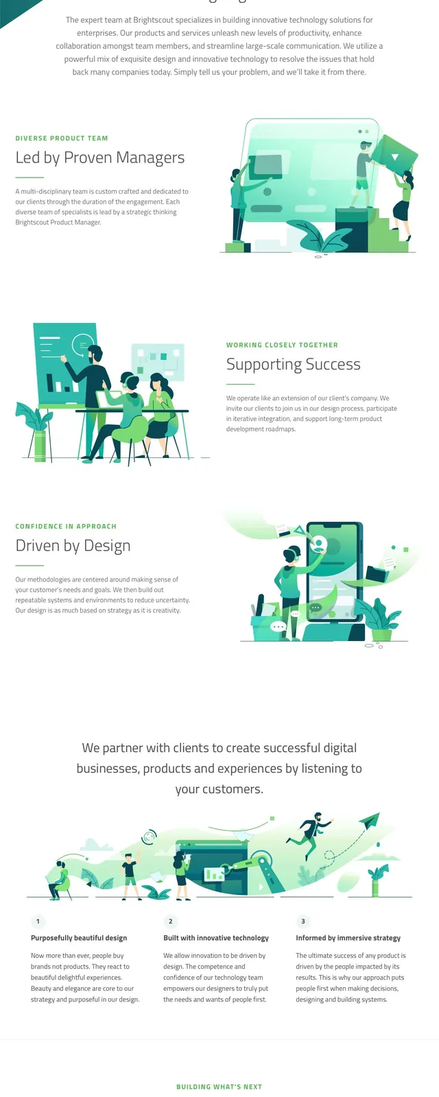 Brightscout Green Agency Landing Page, illustrated, gradient-heavy, gradient