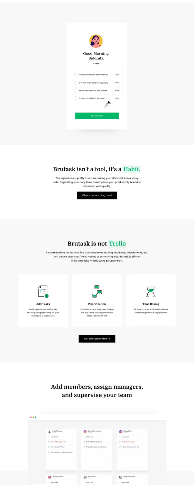 Brutask Landing Page, minimal, illustrated, light