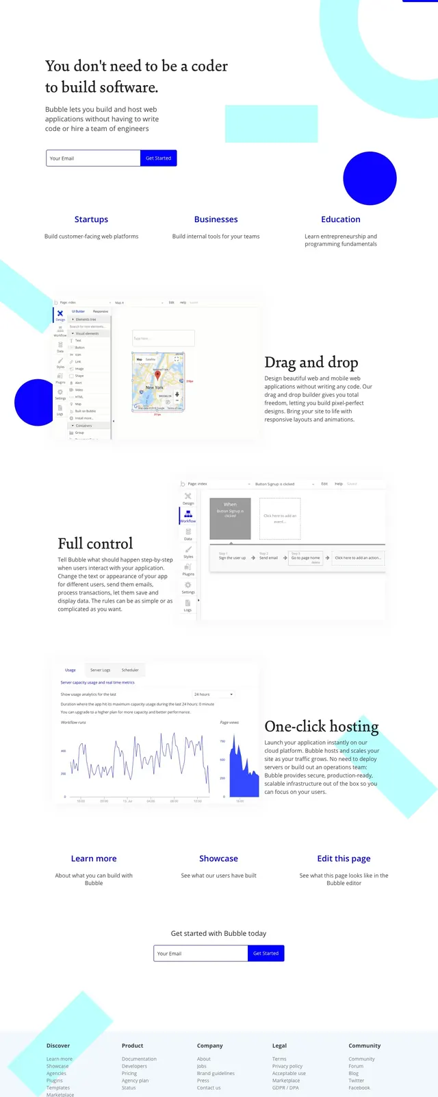 Bubble SaaS landing page, minimal, light-mode, light
