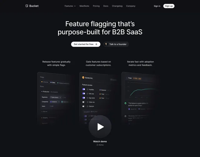 Bucket Hero Section, dark-mode, minimal, dark