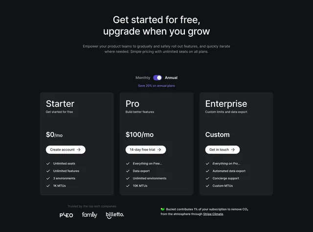 Bucket Pricing Section, dark-mode, minimal, dark