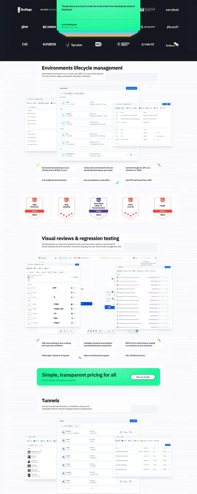 Buddy Works landing page, corporate-clean, technical, light