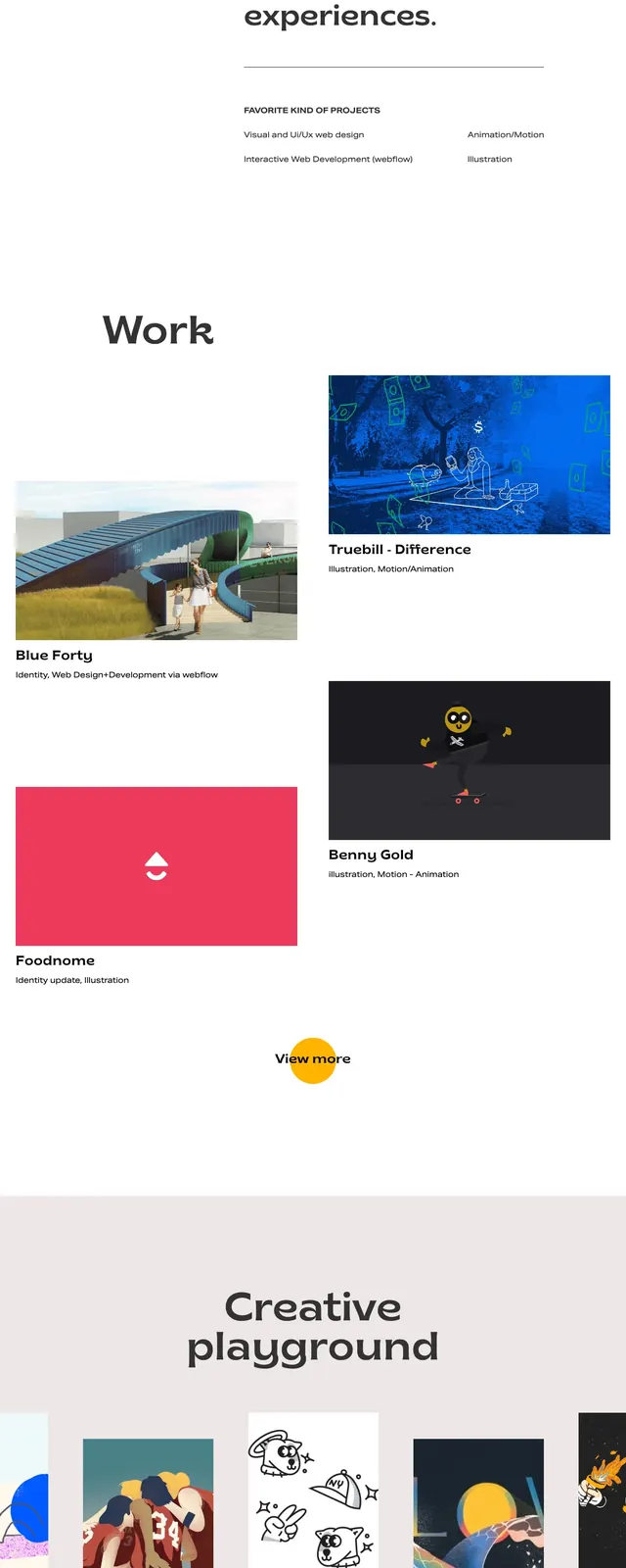 Creative portfolio landing page, minimal, editorial, light