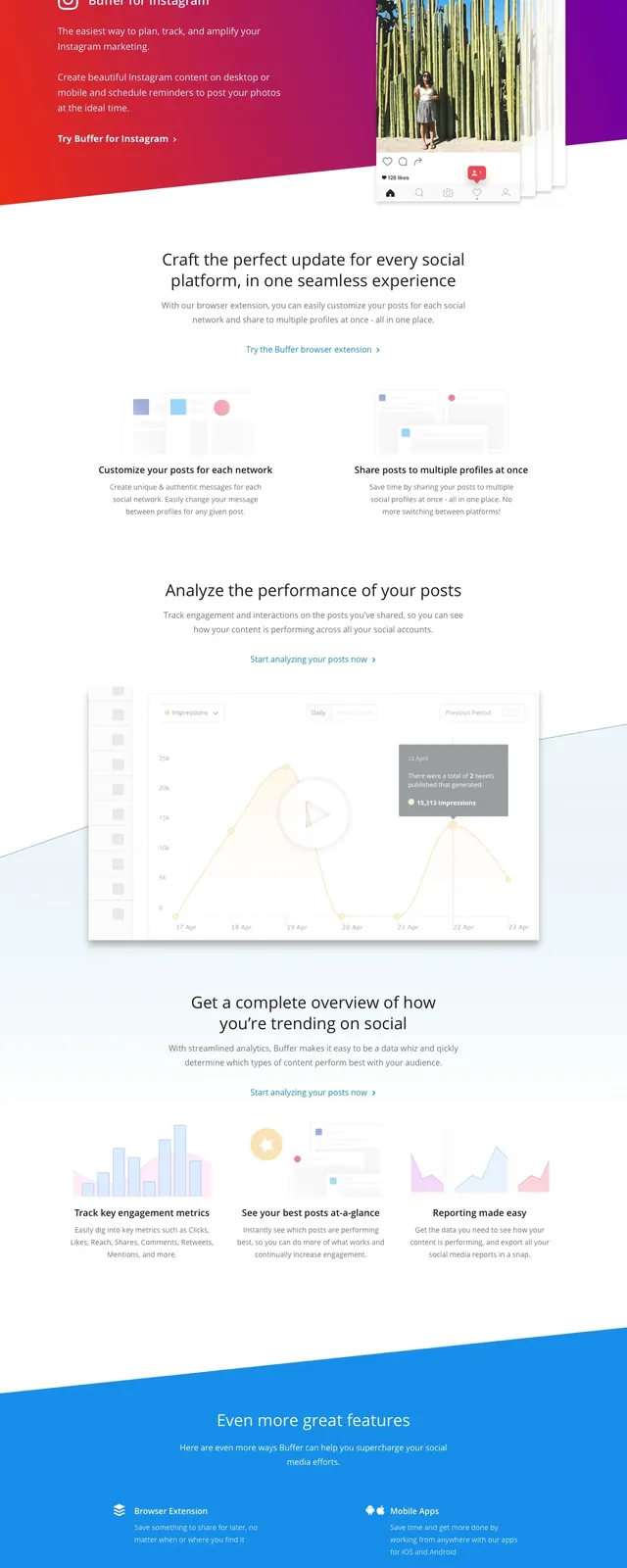 Buffer marketing homepage hero, light-mode, minimal, light