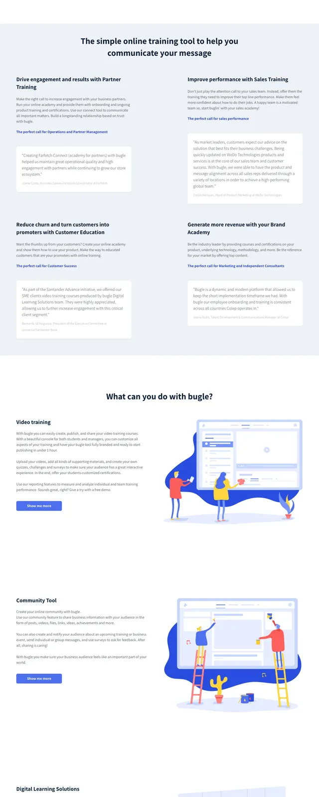 Bugleon video training hero, illustrated, corporate-clean, light