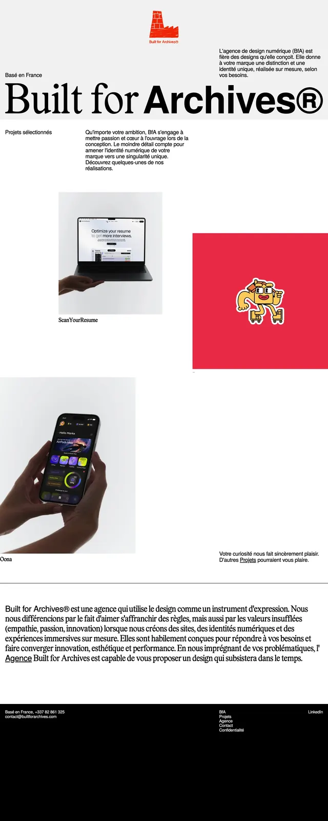 Built for Archives Landing Page, minimal, editorial, high-contrast