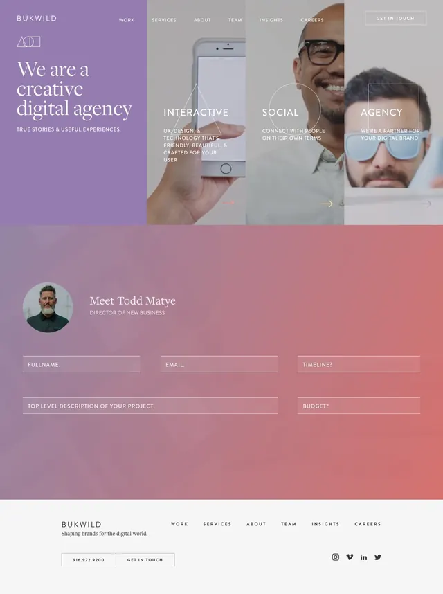 Bukwild Gradient Agency Hero, editorial, gradient-heavy, muted