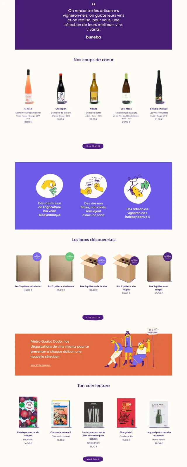 Buneba wine shop landing page, illustrated, playful, light