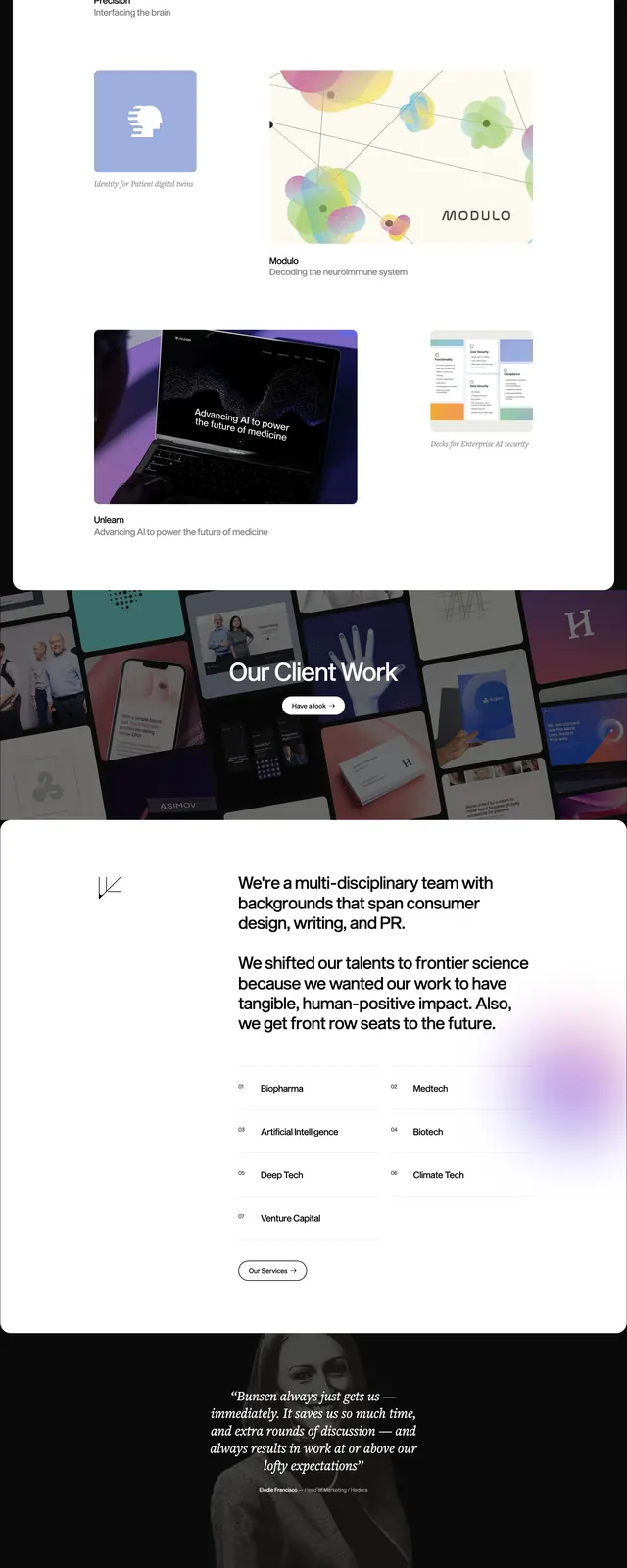 Bunsen Editorial Agency Landing Page, editorial, dark-mode, dark