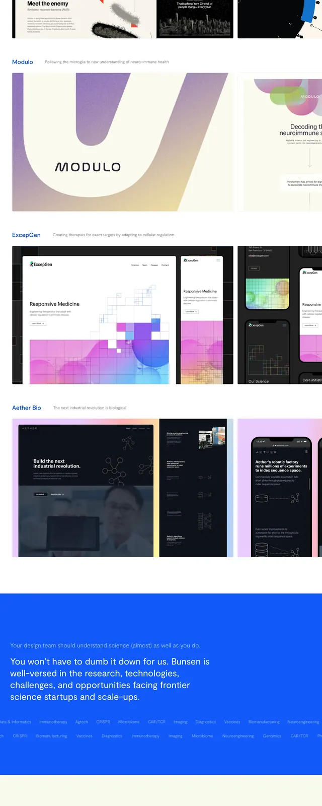 Bunsen science brand hero, gradient-heavy, editorial, gradient