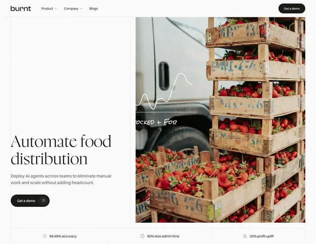 Burnt automate food distribution hero, minimal, editorial, light
