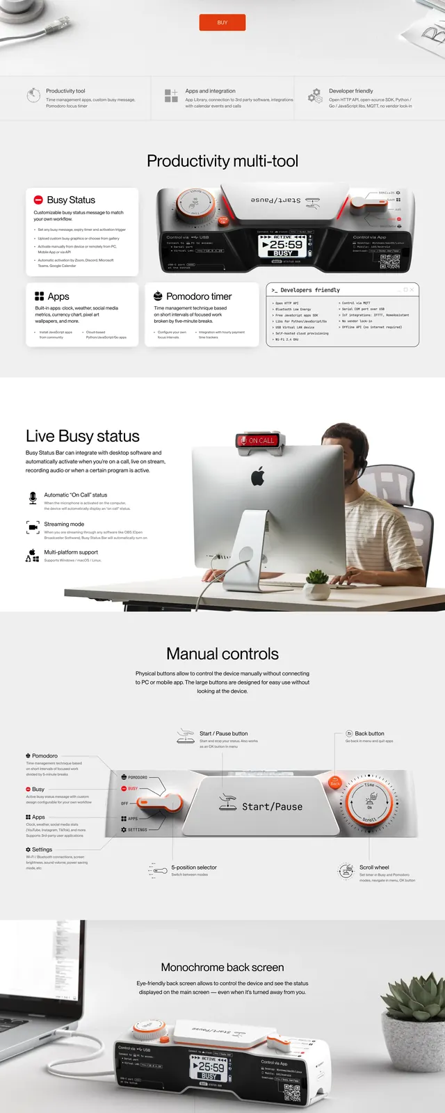 Busy Bar product landing page, photographic, minimal, light