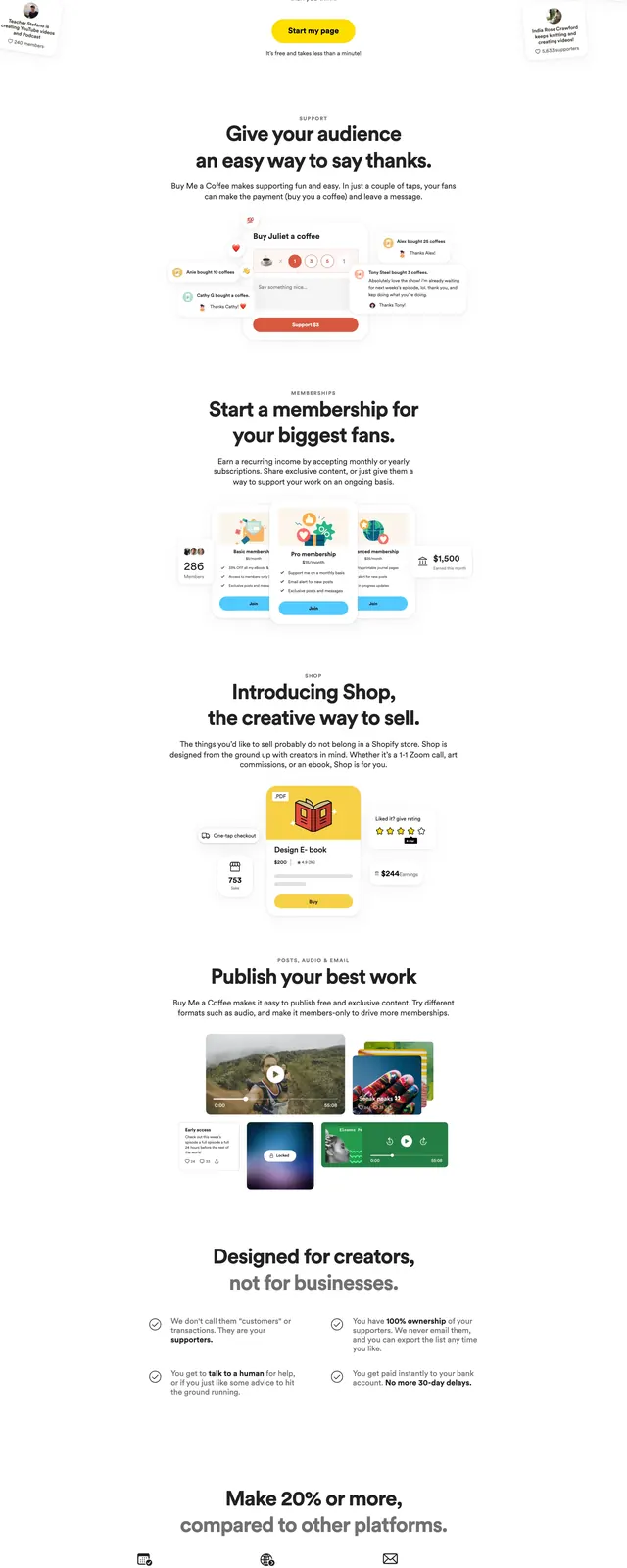 Buy Me a Coffee landing page, minimal, swiss, light