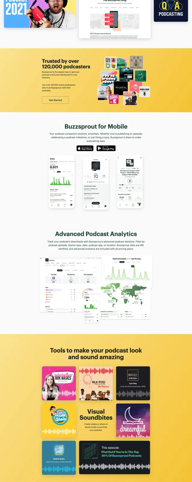 Buzzsprout podcast landing page, corporate-clean, minimal, light