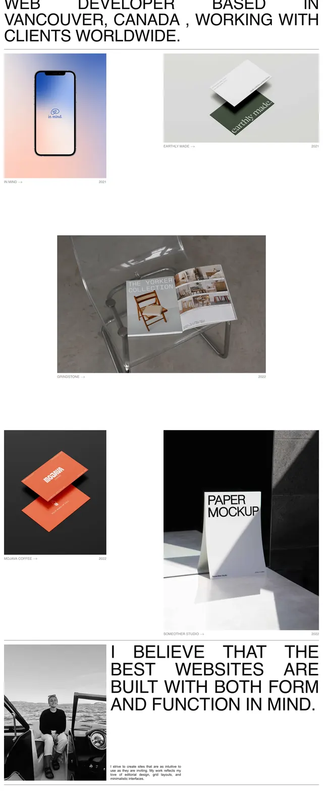 Christina Kosik portfolio homepage, minimal, editorial, light
