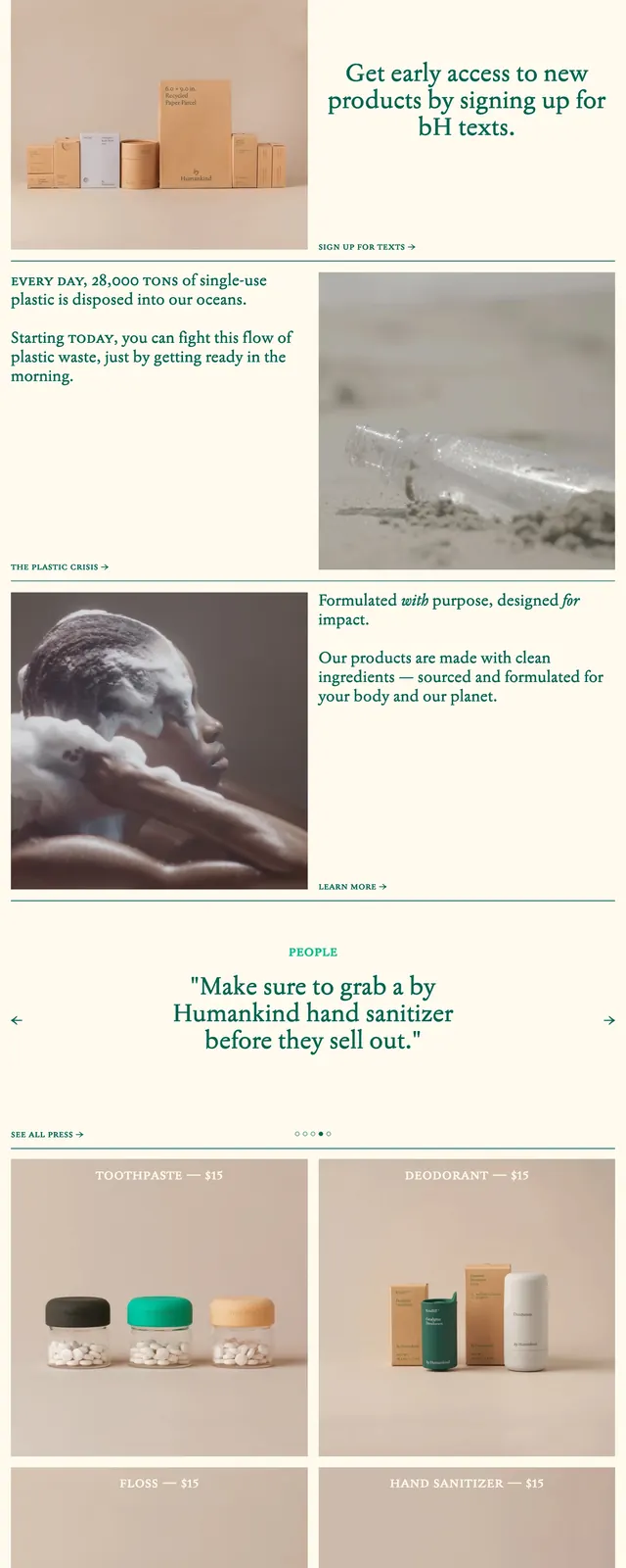 By Humankind ecommerce landing page, editorial, light-mode, light