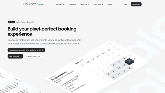 Cal.com Hero Section, light-mode, minimal, light