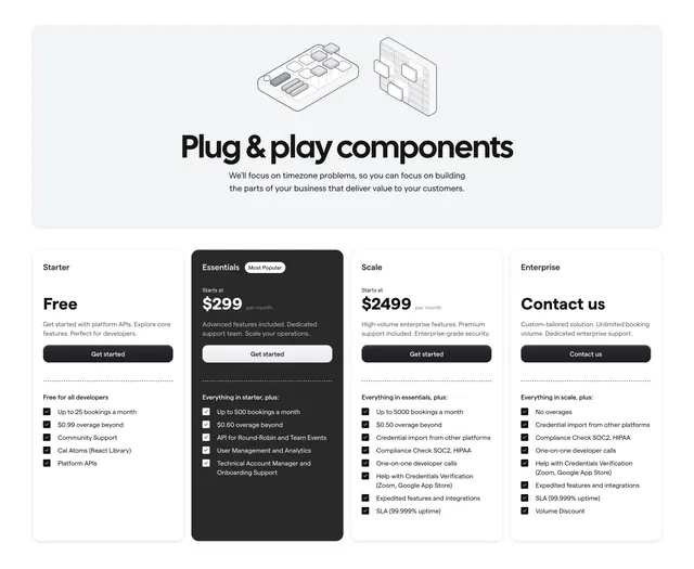 Cal.com Pricing Section, light-mode, minimal, light