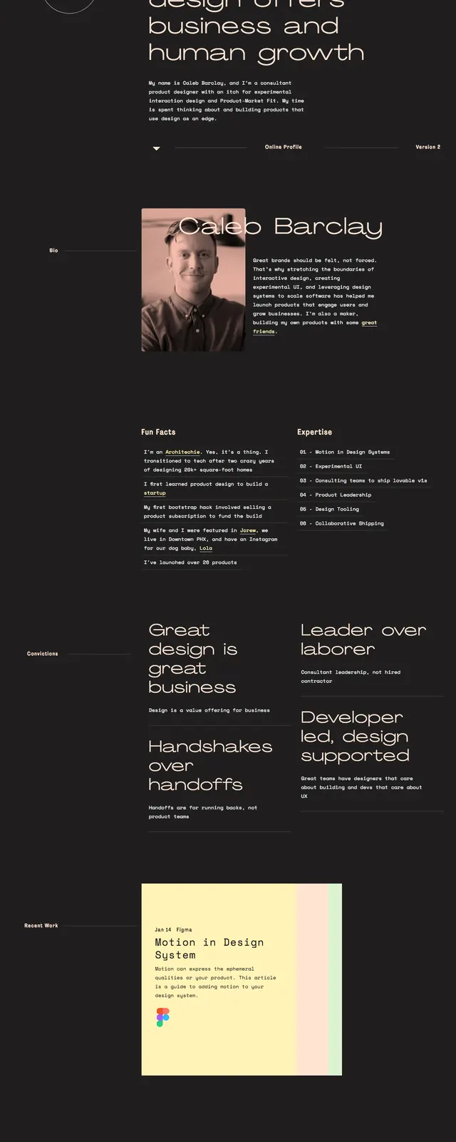 Dark editorial portfolio hero, editorial, dark-mode, dark