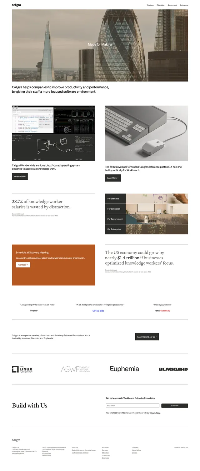 Caligra Corporate Landing Page, corporate-clean, editorial, light