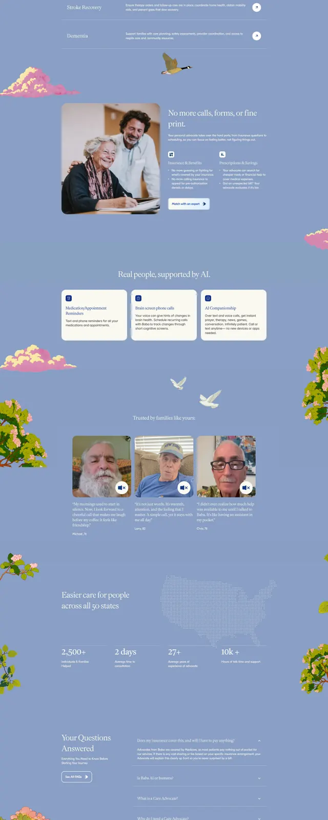 Baba illustrated healthcare landing page, illustrated, organic, pastel