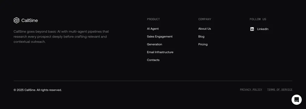 CallSine dark minimal footer, minimal, dark-mode, dark
