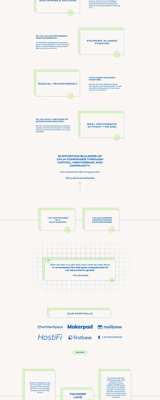 Calm Fund Landing Page, swiss, editorial, light