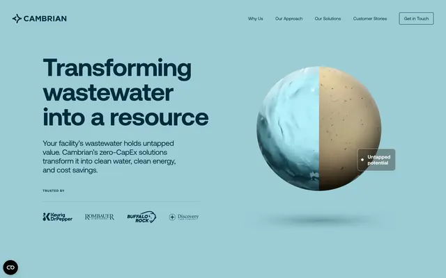Cambrian wastewater resource split hero, minimal, light-mode, light