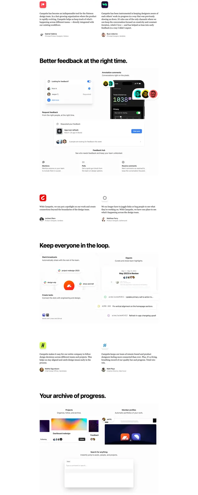 Campsite SaaS landing page, minimal, swiss, light