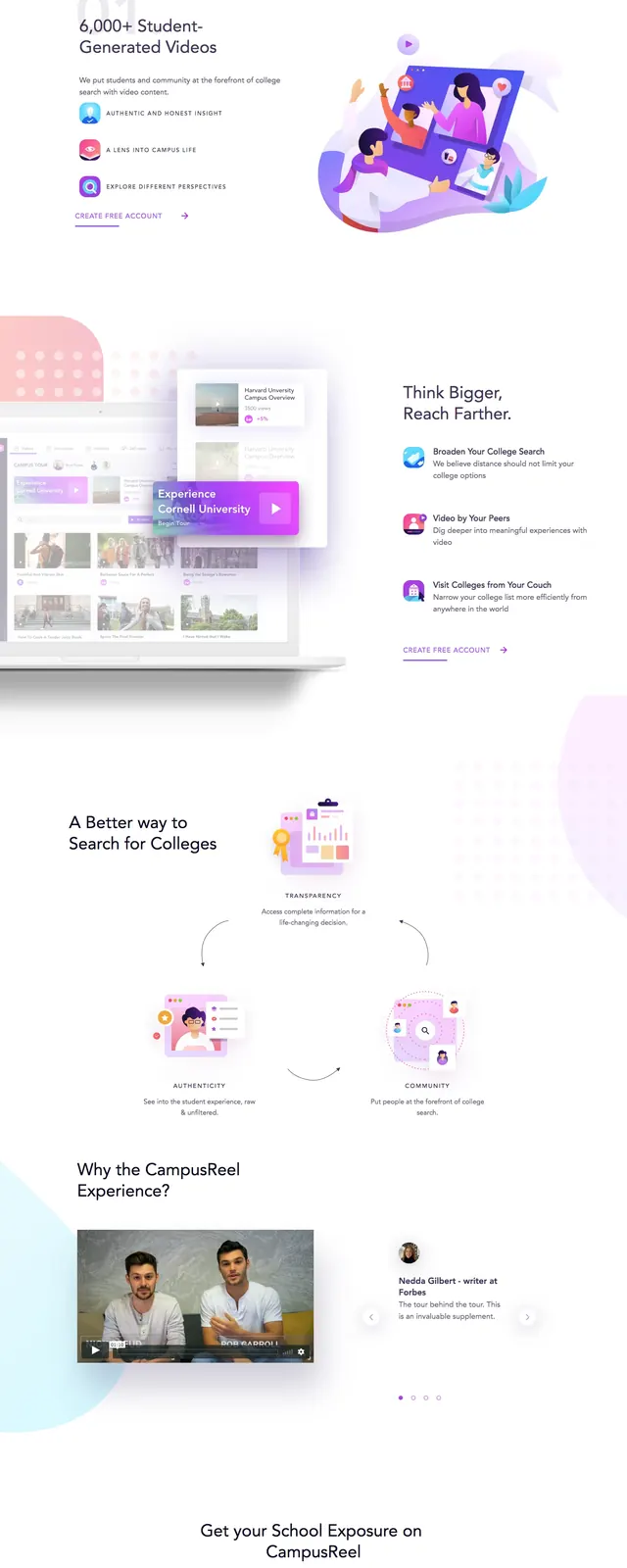 CampusReel College Hero, photographic, corporate-clean, light