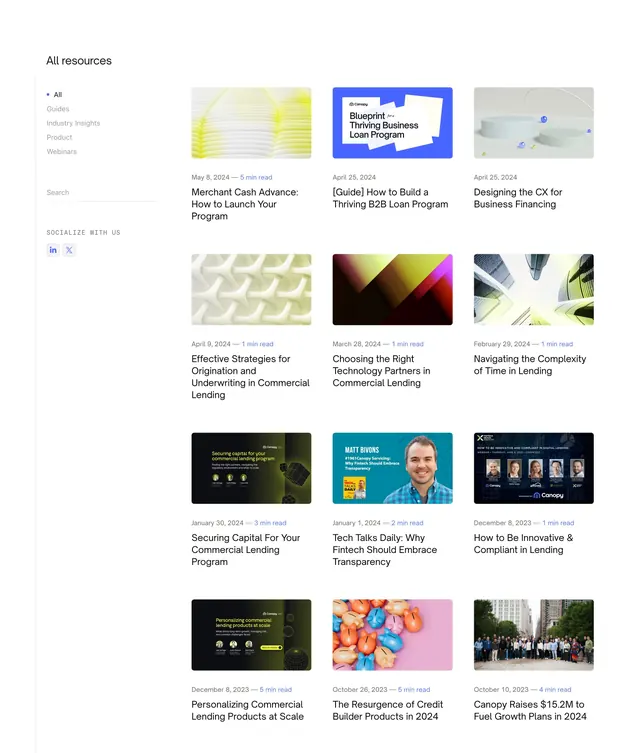Canopy blog index with sidebar, light-mode, minimal, light