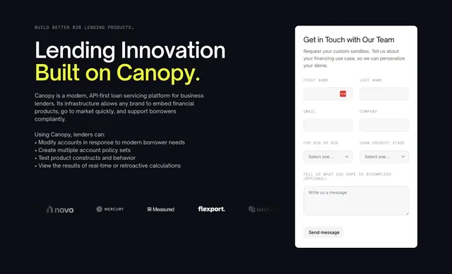 Canopy Book a Demo Section, dark-mode, minimal, dark