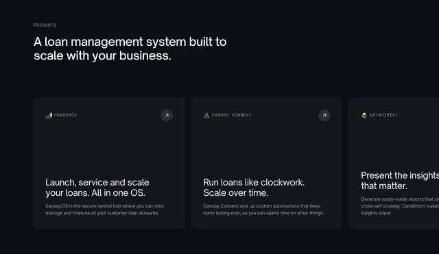 Canopy Features Section (Carousel), dark-mode, minimal, dark