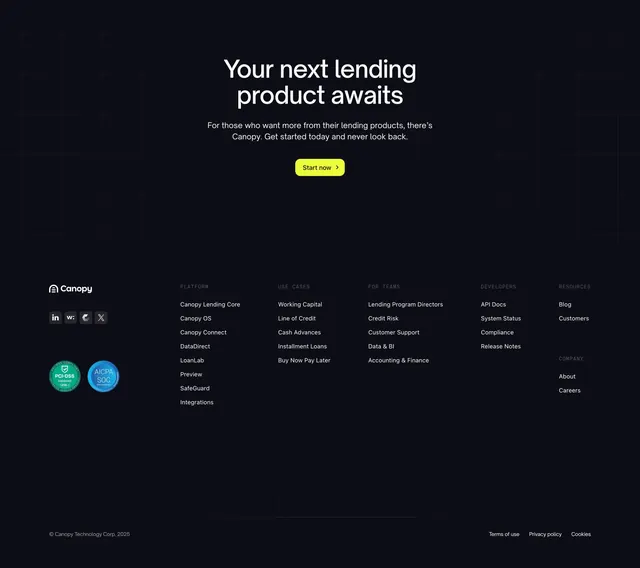 Canopy Footer Section, dark-mode, minimal, dark