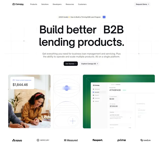 Canopy B2B lending hero, light-mode, minimal, light