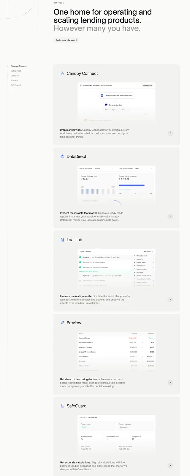 Canopy OS sticky sidebar platform features, light-mode, minimal, light