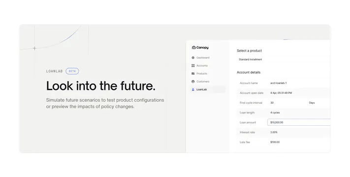 Canopy OS LoanLab beta feature, light-mode, minimal, light