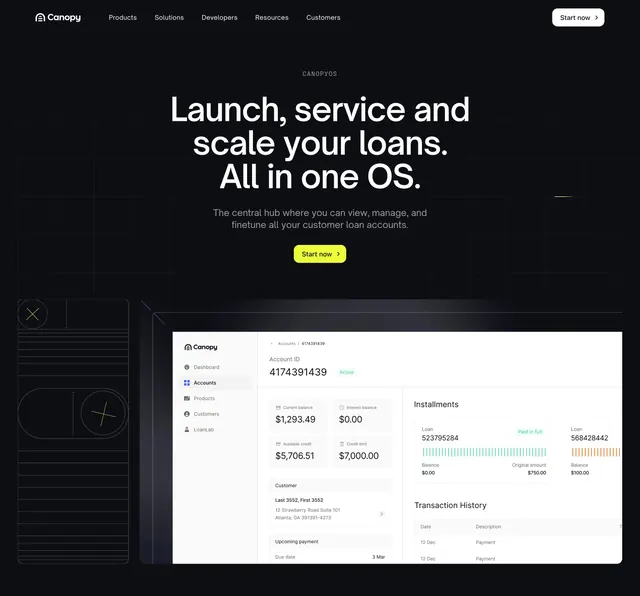 Canopy OS dark product hero, dark-mode, minimal, dark