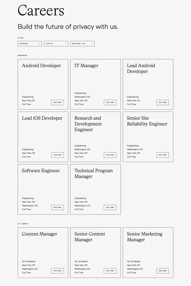 Cape careers grid with filter bar, minimal, light-mode, light