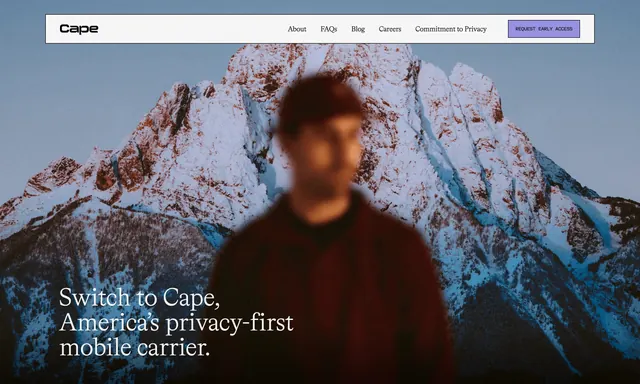 Cape home hero with blurred figure on mountains, minimal, editorial, dark