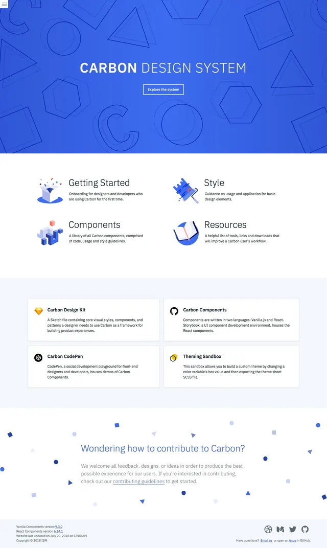 Carbon Design System homepage, corporate-clean, technical, light