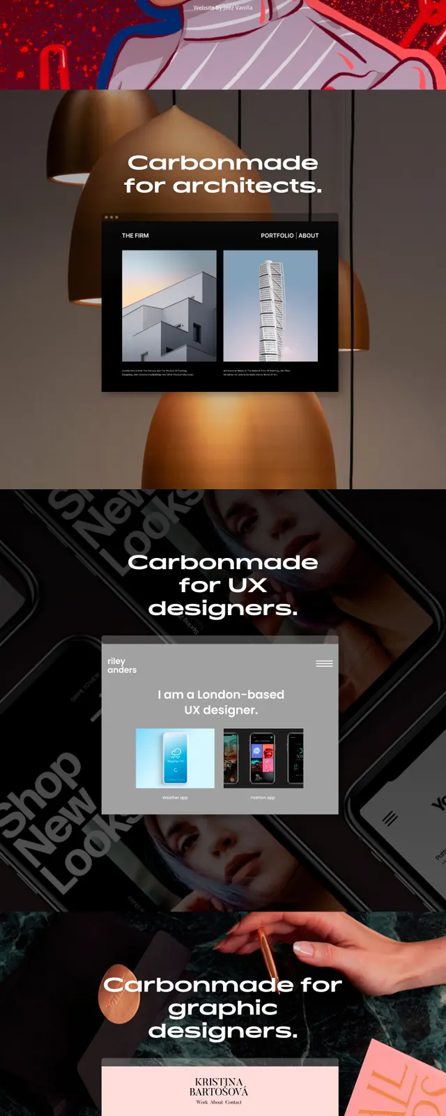 Carbonmade Portfolio Hero, gradient-heavy, photographic, light