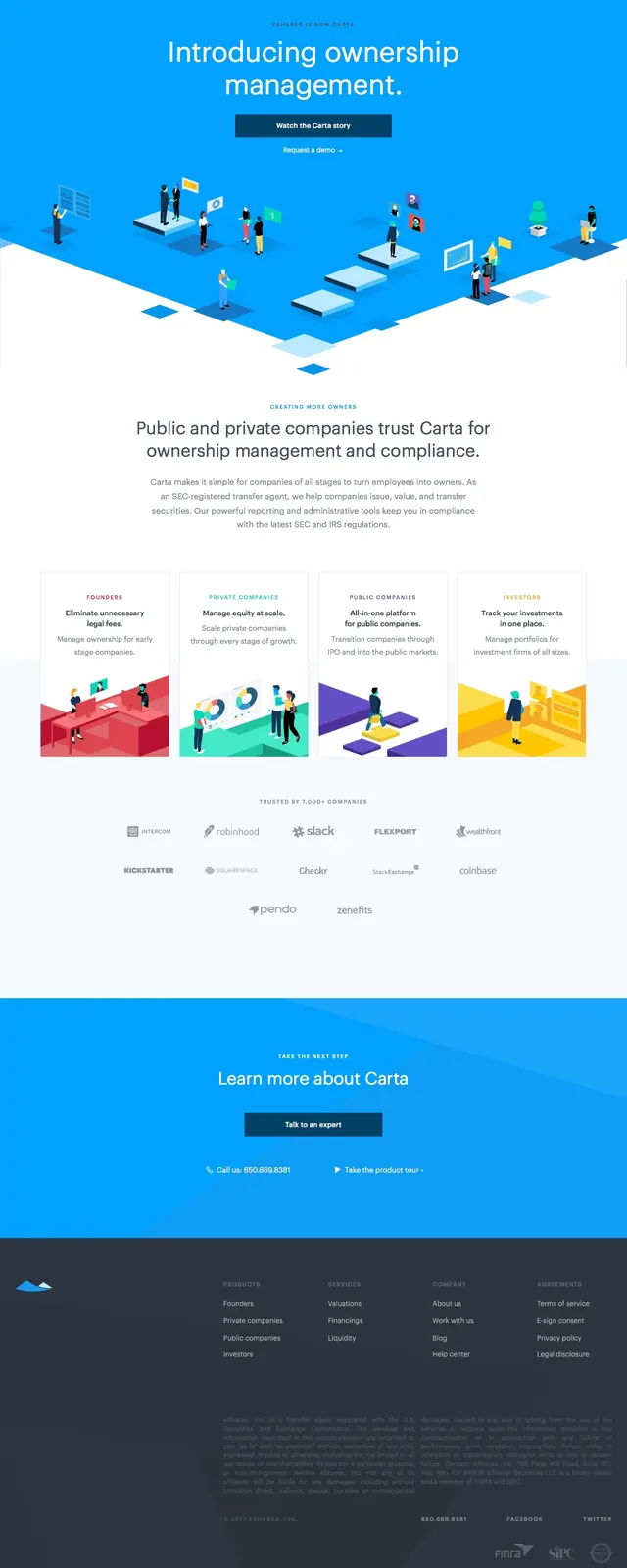 Carta ownership hero, corporate-clean, illustrated, light