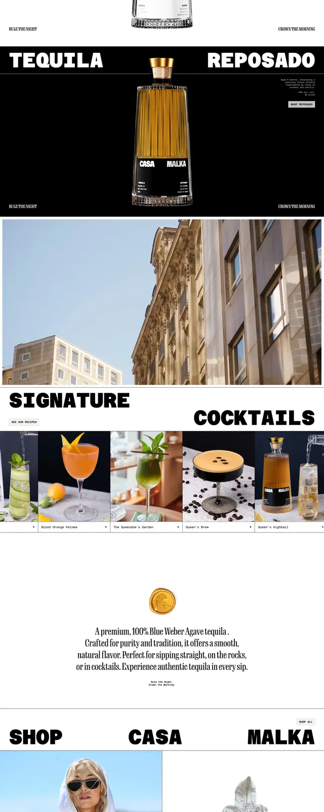 Casamalka tequila landing page, brutalist, editorial, light