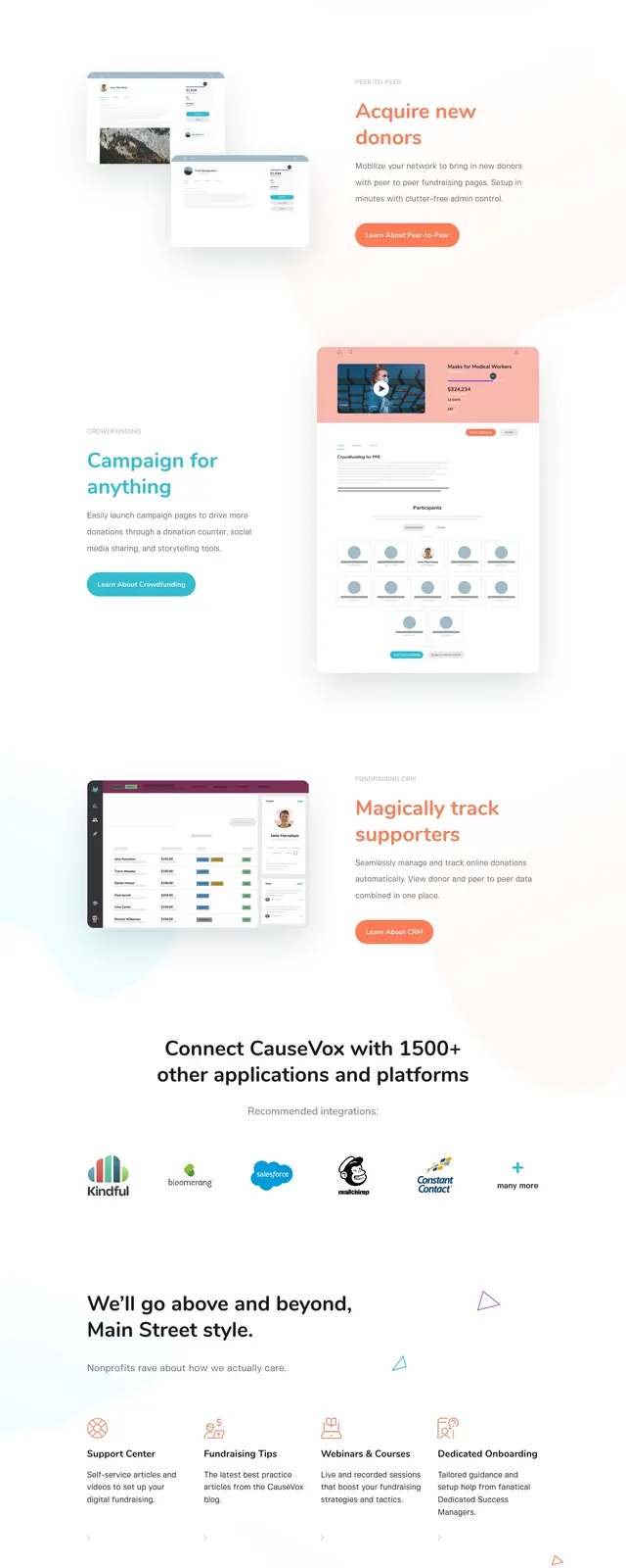 CauseVox nonprofit hero, illustrated, gradient-heavy, light