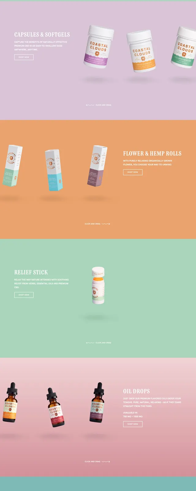 Coastal Cloud CBD landing page, photographic, organic, light